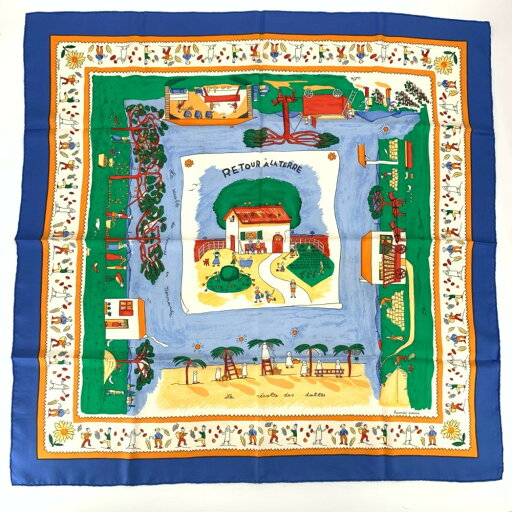美品 Hermes エルメス カレ 90 RETOUR A LA TERRE 故郷に帰る シルク100% スカーフ 美品 Hermes エルメス カレ 90 RETOUR A LA TERRE 故郷に帰る シルク100% スカーフ