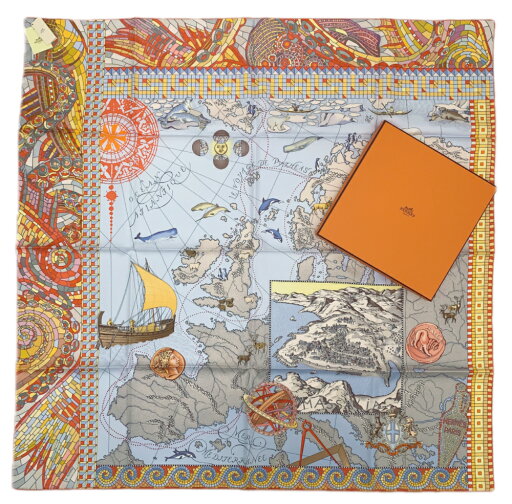 未使用品 Hermes エルメス カレ90 Le Voyage De Pytheas ピュテアスの航海 箱付き スカーフ マルチカラー シルク100% 未使用品 Hermes エルメス カレ90 Le Voyage De Pytheas ピュテアスの航海 箱付き スカーフ マルチカラー シルク100%