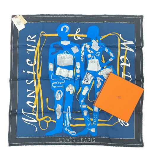 未使用品 HERMES エルメス カレ70 MONSIEUR ET MADAME ムッシュ&マダム ネイビー スカーフ 未使用品 HERMES エルメス カレ70 MONSIEUR ET MADAME ムッシュ&マダム ネイビー スカーフ