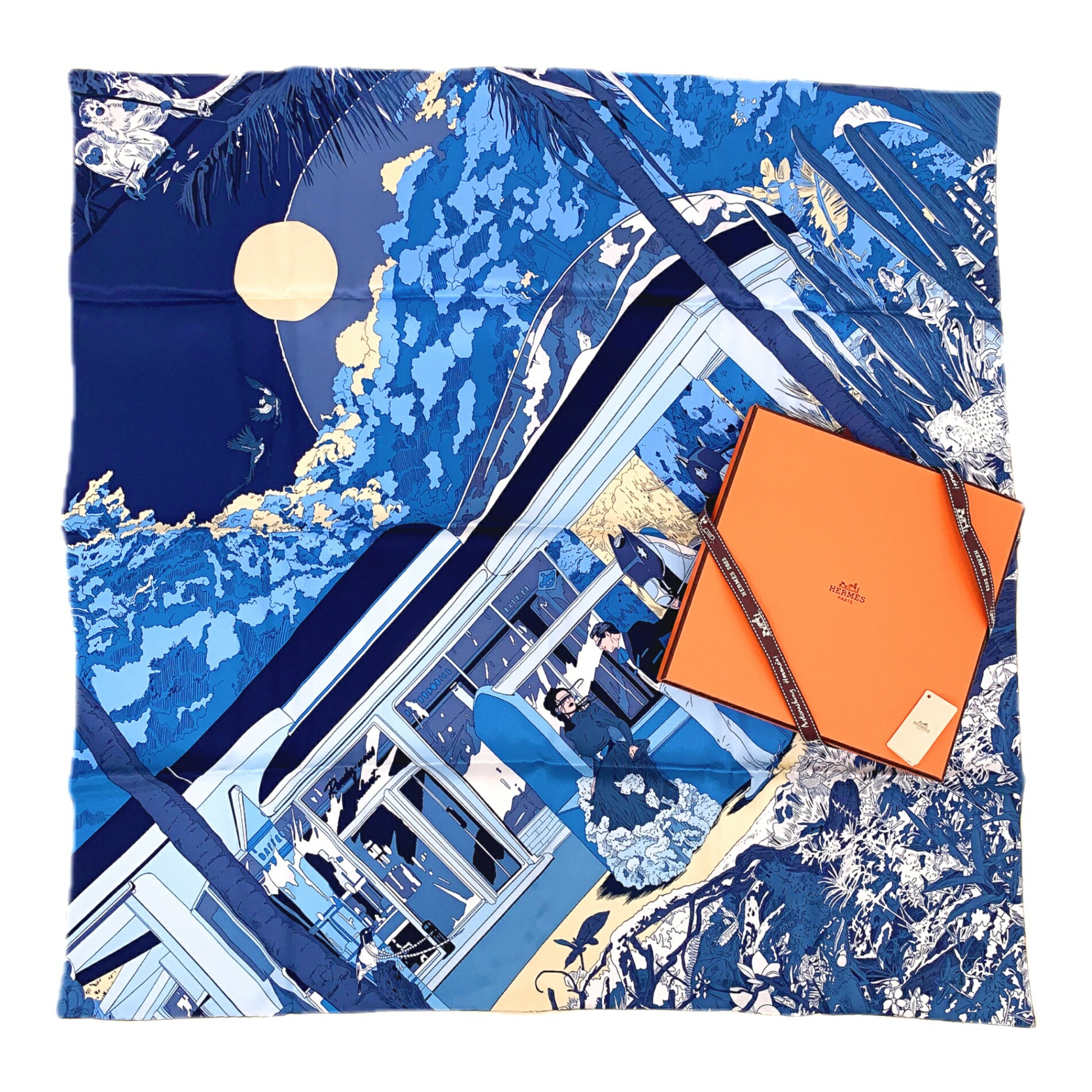 HERMES エルメス カレ70 Rendez-Vous Galant ランデヴーギャラン 2023SS ブルー スカーフ シルク100％のサムネイル