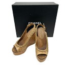 CHANEL シャネル コルク ウェッジソール サンダル ココマーク チェーン デザイン サイズ35