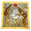 美品 HERMES エルメス カレ90 CHASSE au BOIS 森の狩猟 イエロー スカーフ シルク100%(4)