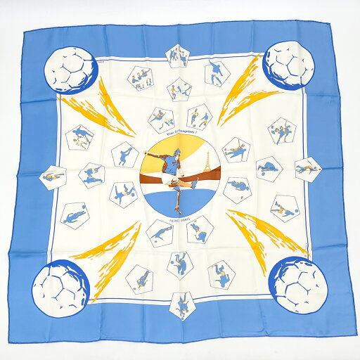 極美品 HERMES エルメス カレ90 Vive les champion ビバチャンピオン ブルー 極美品 HERMES エルメス カレ90 Vive les champion ビバチャンピオン ブルー