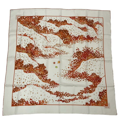 極美品 HERMES エルメス カレ90 Trois Feuilles 3枚の葉 スカーフ シルク オレンジ 極美品 HERMES エルメス カレ90 Trois Feuilles 3枚の葉 スカーフ シルク オレンジ