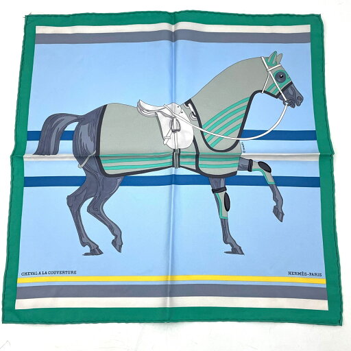 未使用品 HERMES エルメス スカーフ 馬着とともに cheval a la couverture シルク ブルー 未使用品 HERMES エルメス スカーフ 馬着とともに cheval a la couverture シルク ブルー