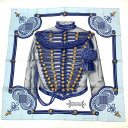 新品同様 HERMES エルメス カレ90 BRANDEBOURGS ブランデンブルク飾り スカーフ シルク ブルー(4)