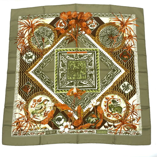 美品 HERMES エルメス カレ90 シルク スカーフ LE JARDIN DES COPTES コプトの庭 グリーン 美品 HERMES エルメス カレ90 シルク スカーフ LE JARDIN DES COPTES コプトの庭 グリーン