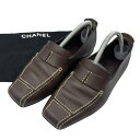美品 CHANEL シャネル ローファー レザー ココマーク ブラウン サイズ36