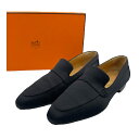 美品 HERMES エルメス ローファー ドレスシューズ サテン レザー H付き ブラック