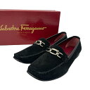 未使用品 Salvatore Ferragamo フェラガモ ローファー スウェード シルバーのガンチーニ金具付き ブラック 箱付き