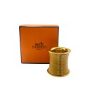 美品 HERMES エルメス スカーフリング レザー ゴールド 筒型 ブラウン ゴールド 金色