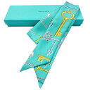新品同様 TIFFANY & Co ティファニー ツイリー スカーフ 鍵柄 シルク100% 絹 ティファニーブルー