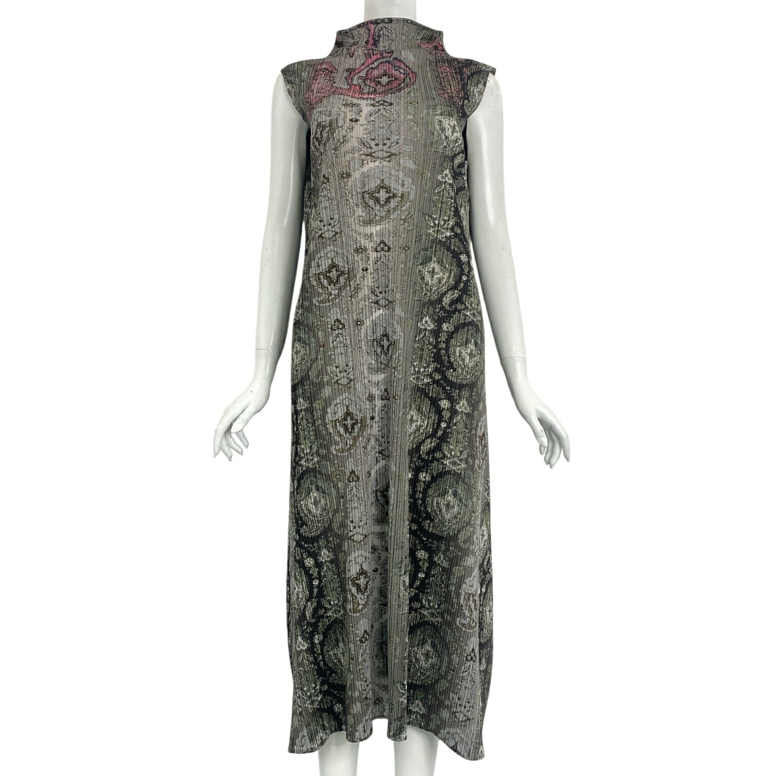 新品同様 ISSEY MIYAKE イッセイミヤケ PLEATS PLEASE プリーツプリーズ ワンピース 総柄 ロング サイズ2 マルチカラー