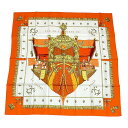 新品同様 HERMES エルメス カレ90 VUE DU CAROSSE DE LA GALERE LA REALE クイーンの戴冠式 シルク ホワイト×オレンジ