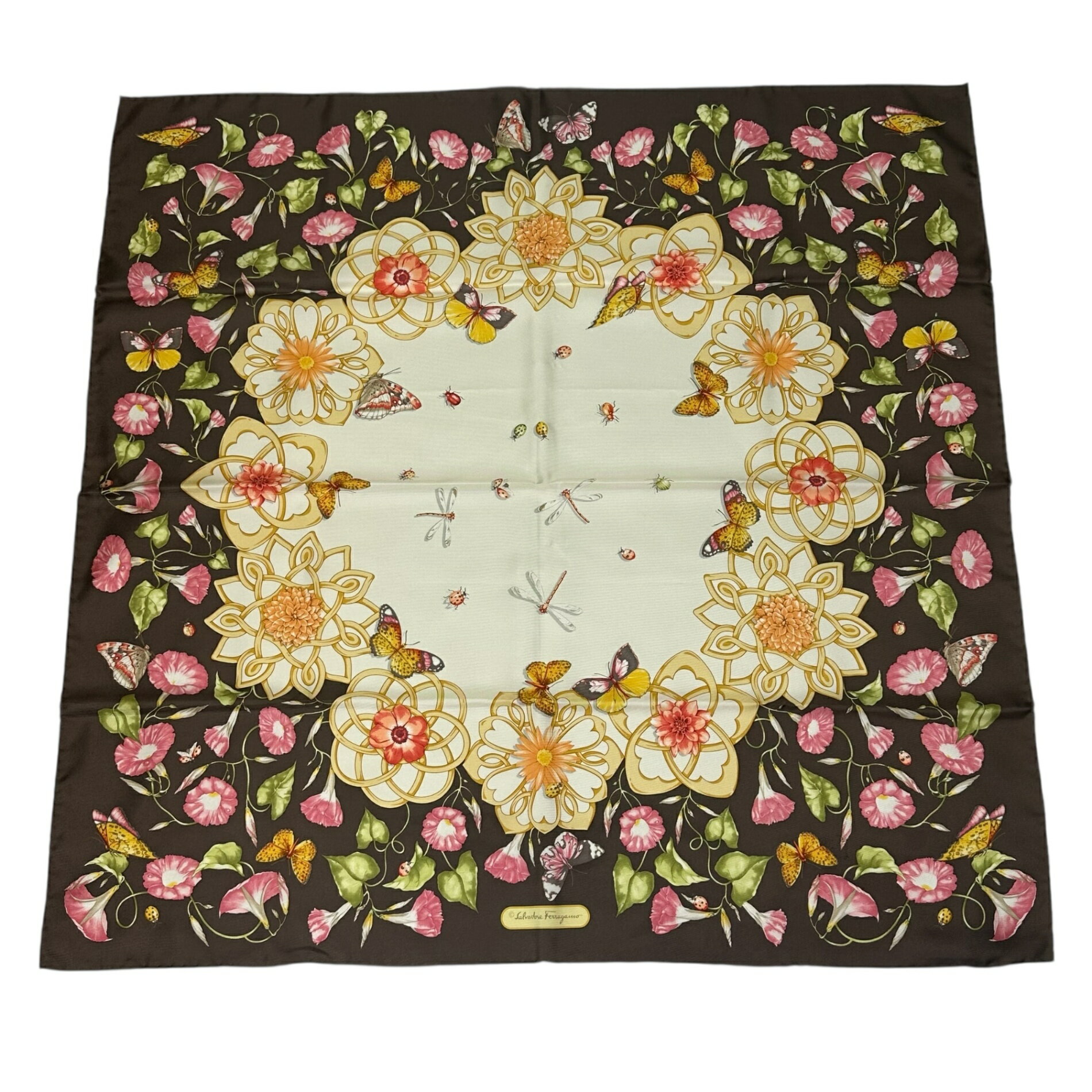 極美品 Salvatore Ferragamo フェラガモ 花柄 シルク スカーフ マルチカラー 箱付き