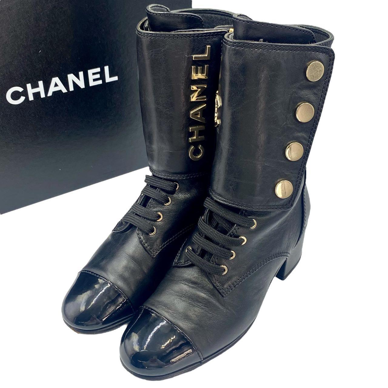 美品 CHANEL シャネル ショートブーツ 靴 レザー ココマーク ブラック 黒 サイズ37C 箱付き