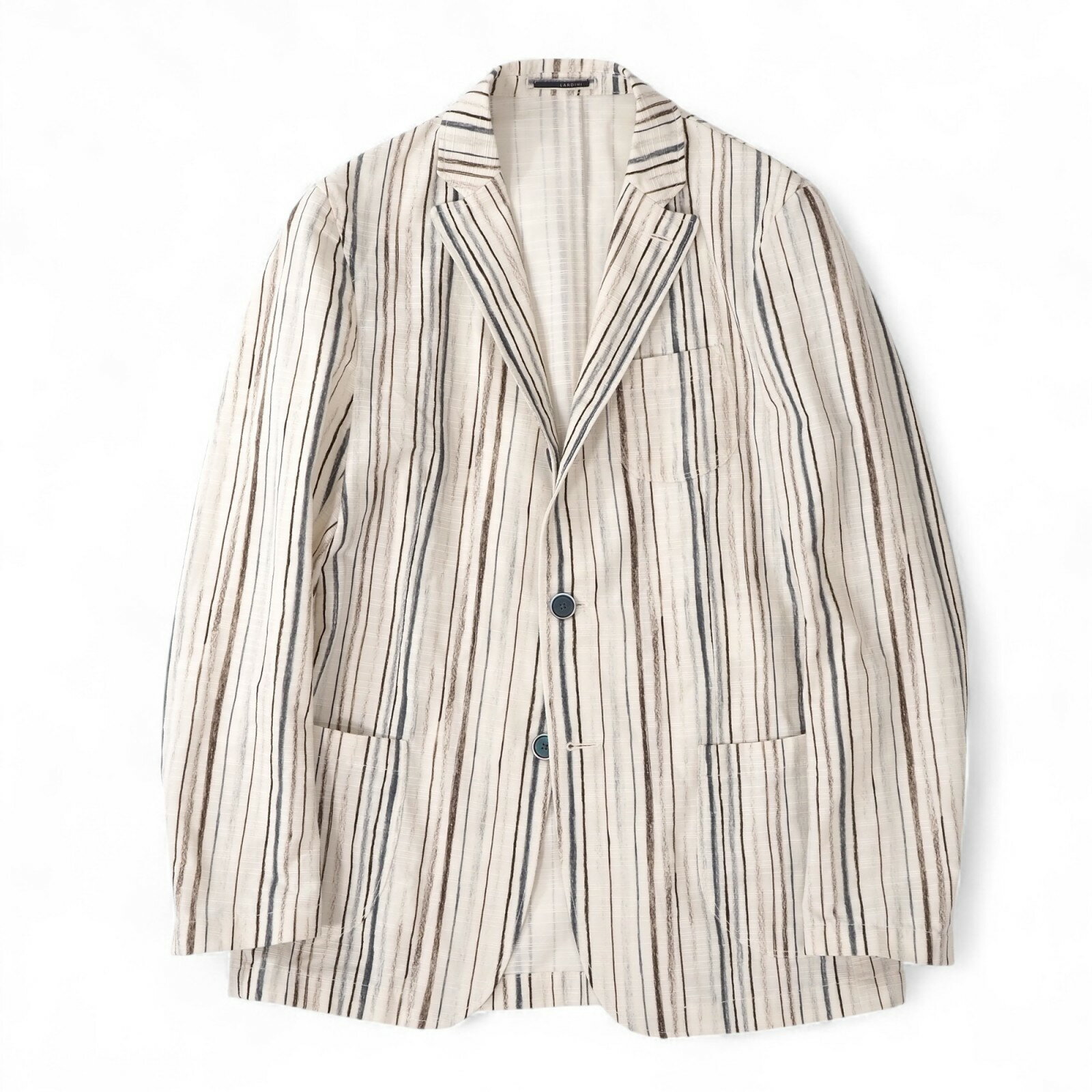 極美品 ラルディーニ LARDINI イタリア製 21年製 テーラードジャケット 薄手 春夏 46 アイボリー ストライプ メンズ 正規品
