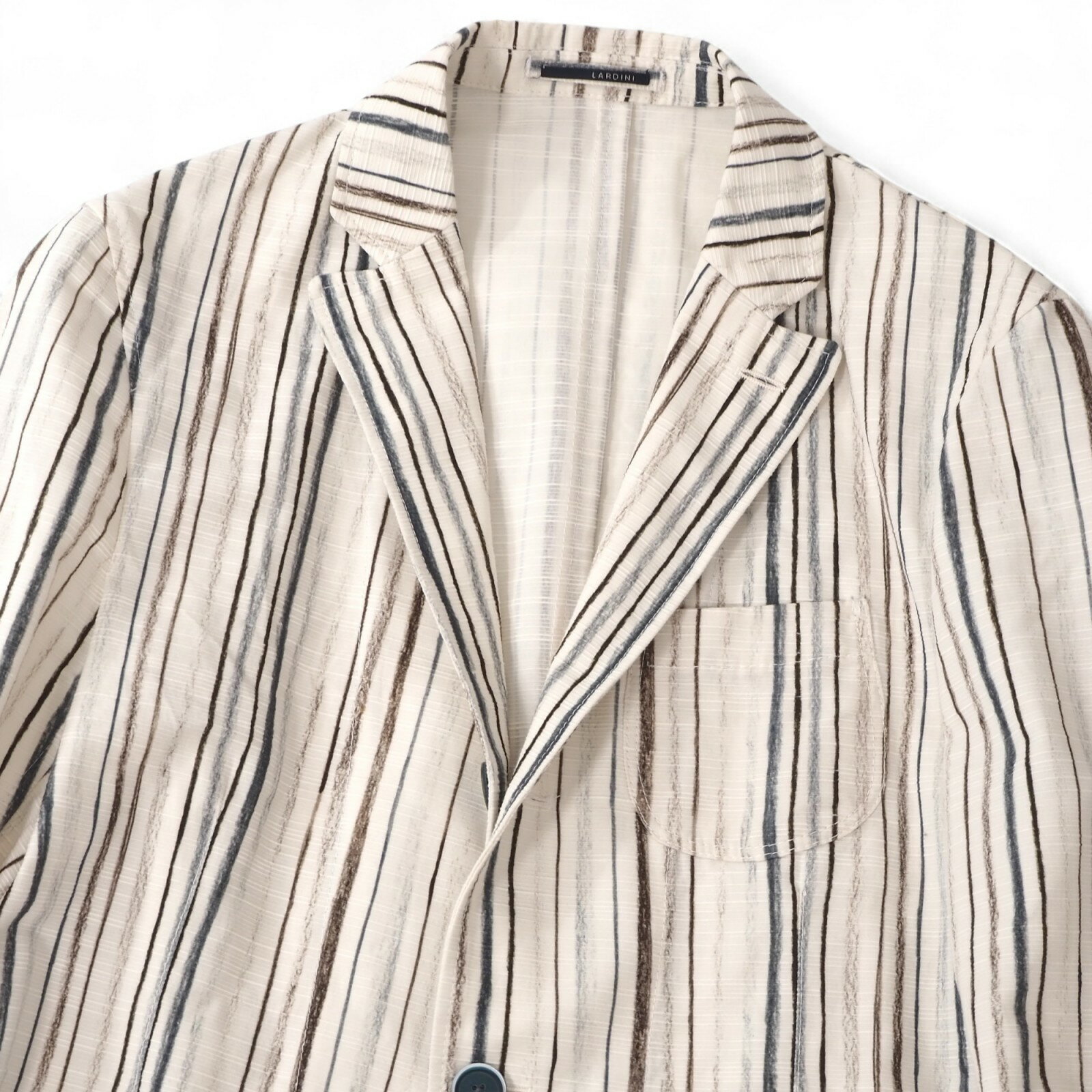 極美品 ラルディーニ LARDINI イタリア製 21年製 テーラードジャケット 薄手 春夏 46 アイボリー ストライプ メンズ 正規品