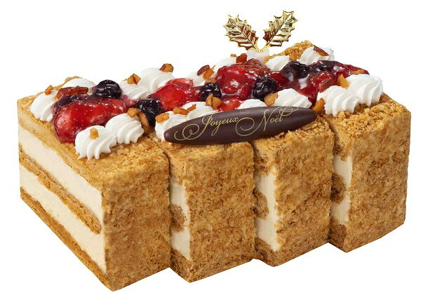 ■4切 ■横約3.5cm×奥行約8cm×高さ約5.5cm×4切※原材料に小麦・卵・乳を含みます。■香ばしいパイと自社製カスタードとマダガスカル産バニラのバニラ香料を使用したカスタードホイップクリームをサンドしたミルフィーユです。ミルキークリームとベリーフィリング、キャンディングアーモンドをトッピングし、色々な味わいを楽しめます。自分で切るのが難しいミルフィーユがあらかじめ切られているのも嬉しいポイントです。■承り締切日：12/6（日）17時まで■お渡し日：12/20（日）〜12/25（金）※お渡し時間：11時〜19時まで■東急ストア店頭でのお受け取り専用商品です。■※写真はイメージです