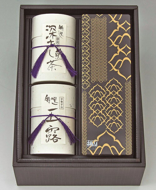 ●静岡銘茶深むし煎茶60g、特選玉露50g、赤坂柿山 赤坂慶長墨缶（醤油7枚、しぶき海苔7枚）■沖縄・離島へのお届けはお受けできません。／※写真はイメージです。■ご注文締切は12月20日(日)17時まで