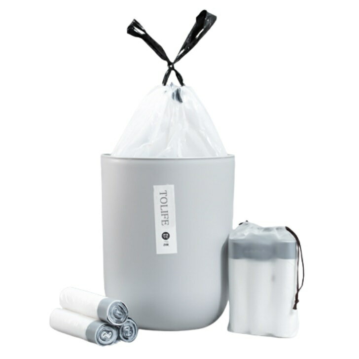 ひも付き巾着式ゴミ袋75枚　ロール式　1ロール15枚　5ロール1セット（75枚）40×50cm　防臭　丈夫　ミシ..