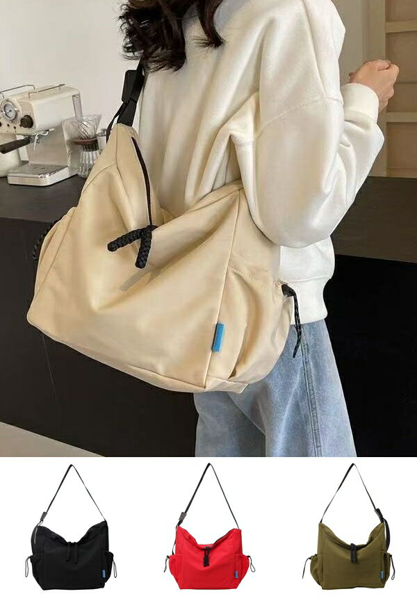 ショルダーバッグ Mサイズ トートバッグ 内ポケット 外ポケット付 ファスナー付 4カラー ベージュ ブラ..