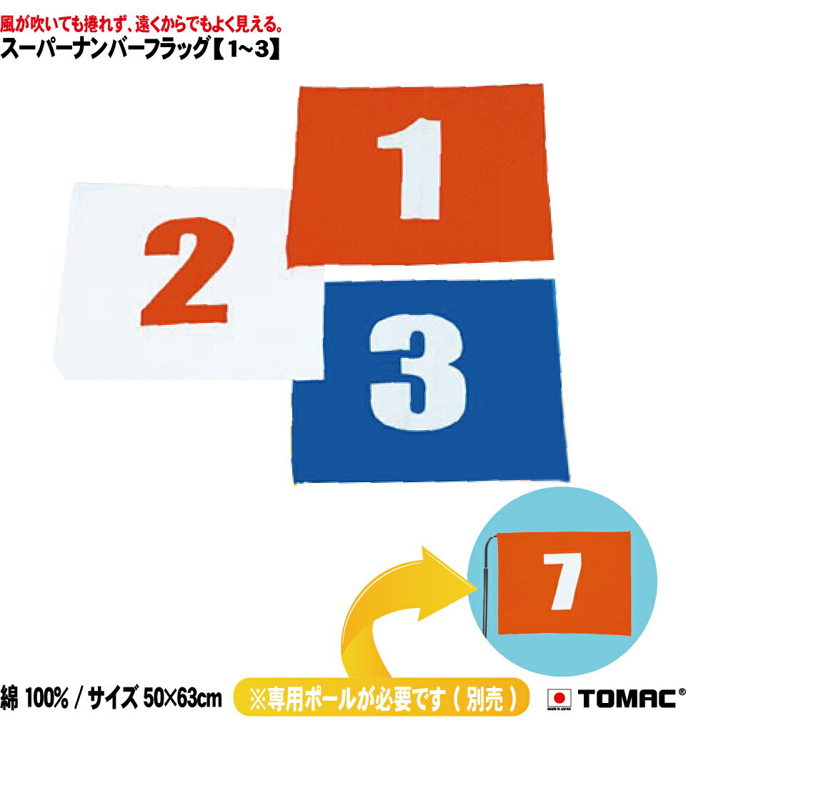 Rakuten - TOMAC/トマック 綿100％ 50×63CM SN-3スーパーナンバーフラッグ　1～3 信号旗 サイン旗 体育祭 運動会 学園祭 文化祭 イベント 応援 小道具整理ご案内 交通整理