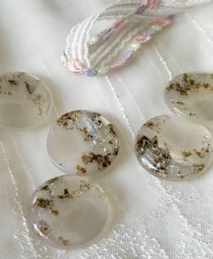 Button - 金箔　銀箔　ダメージ加工　ボタン　ポリボタン　直径30mm　単位一個