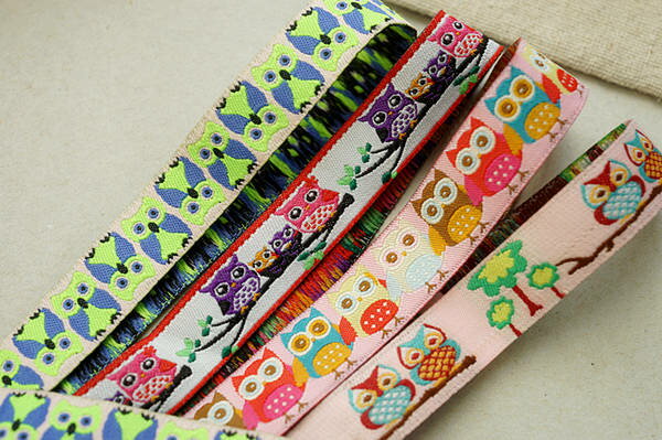 可愛い　動物　フクロウ　チロリアンテープ　刺繍テープ　幅13-16mm　単位1m　全四色