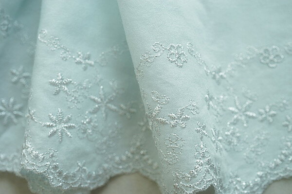 Battenberg Lace - 銀糸入り　花柄刺繍　綿レース　縦幅145mm　単位1m　ライトブルー