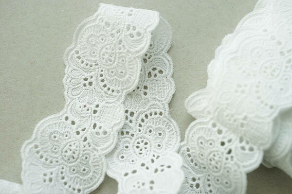 Battenberg Lace - 刺繍　綿レース　最大幅40mm　単位1m　＜生地-ホワイト＞