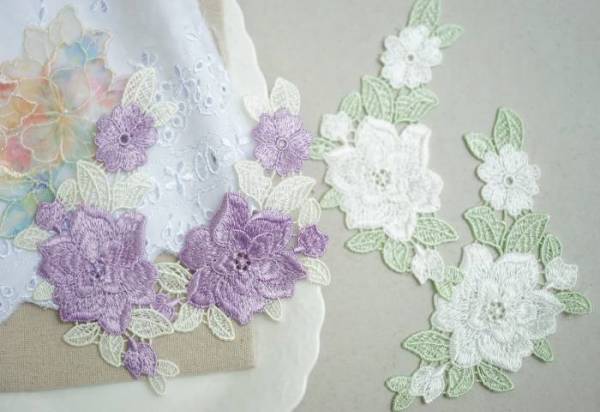 ＜新色入荷＞立体感　ミックス色　花柄　レースモチーフ　襟レース　単位一枚