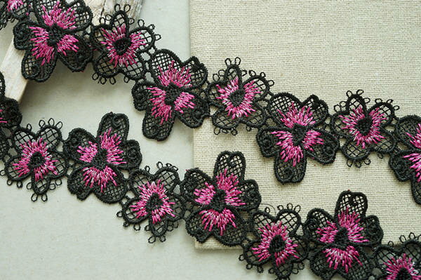 ＜再入荷＞マルチ色　ケミカルレース　最大幅36mm　単位1m　ブラック