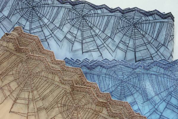 キラキラ糸入　蜘蛛の巣　刺繍　チュールレース　縦幅185mm　単位50cm　全三色