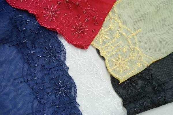 ＜新色入荷＞＜150円コーナー＞＜返品不可＞キラキラ糸　雪の花　刺繍　チュールレース　幅140‐190mm　単位50cm　全五色 tomato-ya-10007072 トマト屋 サンプル画像2