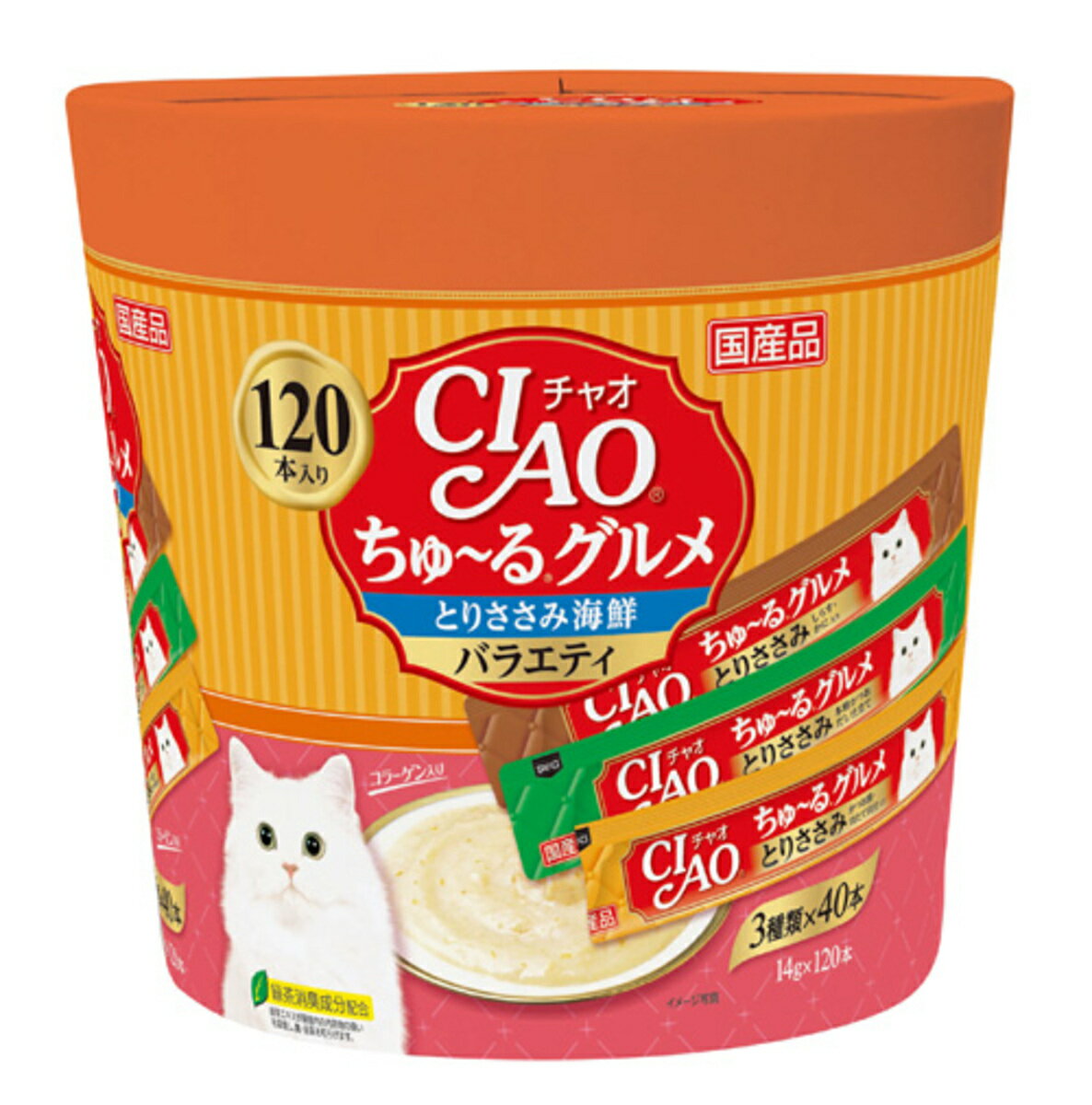 いなば チャオ CIAO ちゅ～る ささみ 海鮮バラエティ 3種類の味入り スティック 猫 おやつ キャットフード 猫用 14g×120本