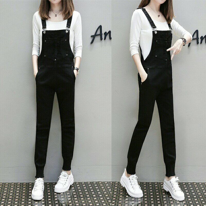 オールインワン サロペット レデイース デニムオーバーオール ストレート ブラック