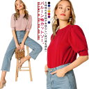 ぽわん袖 カットソー レディース トップス Tシャツ 半袖 パフスリーブ ボリューム袖 バルーン袖 ぽわん袖 クルーネック 無地 ギャザー 軽い スポンディッシュ 二の腕カバー トップス 韓国ファッション