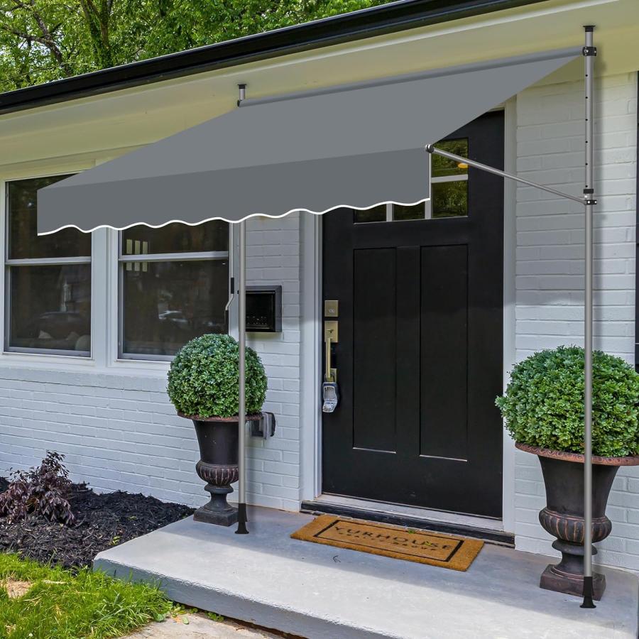 オーニングテント 幅2m/2.5m/3m/3.5m/4m 突っ張り式サンシェード つっぱり式 オーニング 角度 高さの調節格納式手動日よけ 取り付けが簡単、テラス、ガゼボ