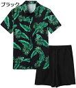 メンズ 上下 セット tシャツ 開襟シャツ 半袖シャツ 2点セット アロハシャツ ショートパンツ セットアップ 和柄 葉柄 かっこいい カジュアルシャツ ハワイシャツ 通気性 ビーチ UVカット 大きいサイズ リゾート 海辺
