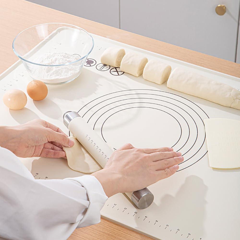 クッキングマット 麺棒付き 60cm×86cm パンこねマット シリコンマット 目盛り付き 大きいサイズ 製菓マ..