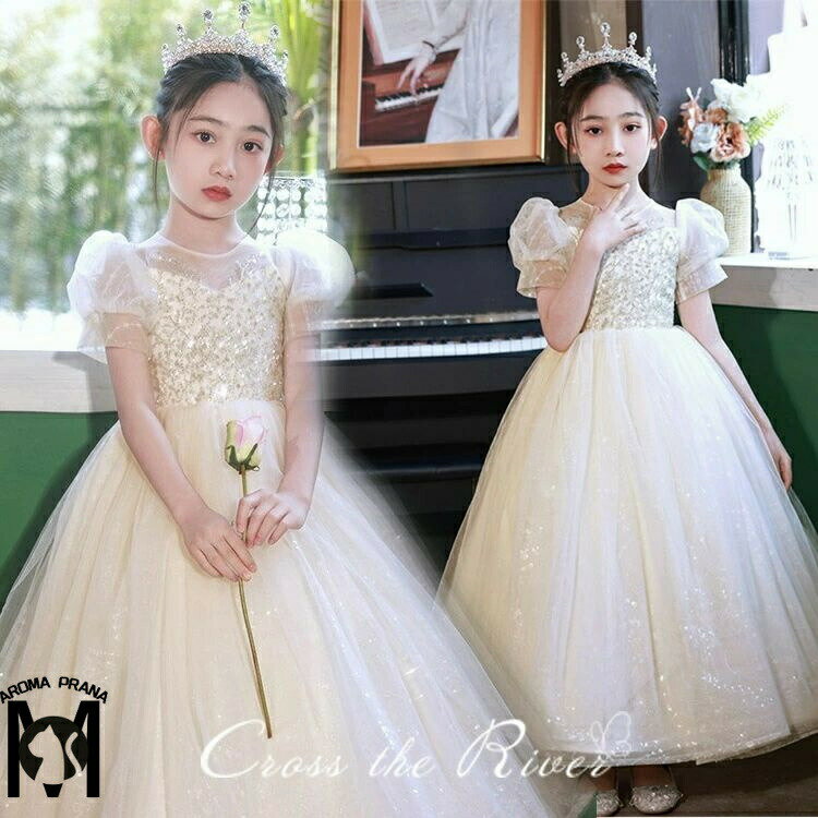 ピアノ発表会 ドレス 中学生 140 結婚式 ロング ワンピース 演奏会ドレス 子供 子供ドレス スパンコー..