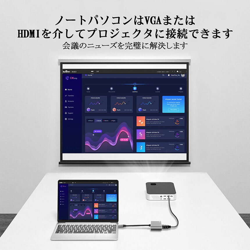 USB Type C to HDMI VGA アダプター 2in1 HDMI VGA同時出力 高速転送 USB-C Thunderbolt 3対応 Type-C to HDMI 4Kx2K/30Hz+ VGAアダプター MacBook/ipad/Google Chromebook Pixel/Huawei Mate/Lenovo Yoga/Samsung Galaxy などUSB C デバイス対応 ブラック 3