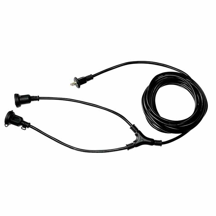 二分配延長コード30cm+5mブラックコード　防雨仕様