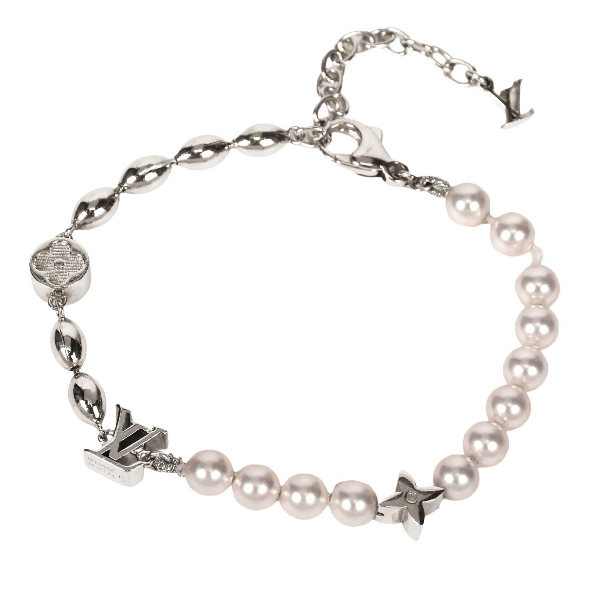 ルイヴィトン LOUIS VUITTON ブレスレット パール フュージョン アクセサリー メンズ レディース メタル ガラスパール シルバー ホワイト M1556A【中古】