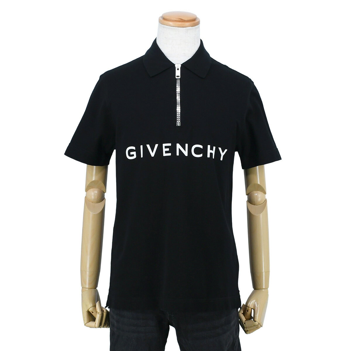 Rakuten - 【セール｜6/11まで今期最安値｜終了後値上げ！】 ジバンシィ GIVENCHY ロゴプリント 半袖 ポロシャツ ハーフジップ トップス ジバンシー コットン ブラック 黒 サイズXS BM71D13YFP 【中古】