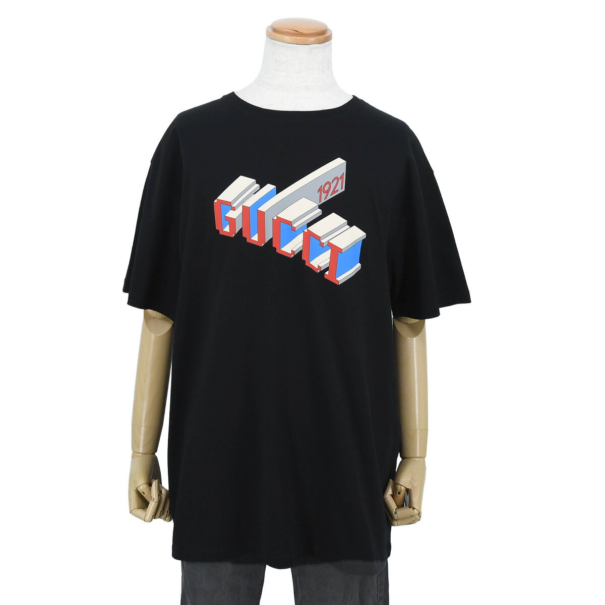 乐天商城 - 【クーポンで5%OFF×さらにポイントUP】 グッチ GUCCI ロゴプリント 半袖 クルーネック Tシャツ カットソー トップス メンズ コットン ブラック 黒 サイズXL 771758 【中古】