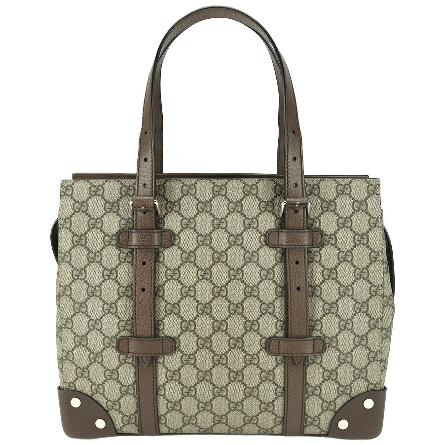 グッチ 帆布・キャンバス トートバッグ メンズ グッチ GUCCI GGスプリーム トートバッグ ディテール付 643814 ハンドバッグ キャンバス レザー ブラウン 茶 メンズ レディース【新品同様】