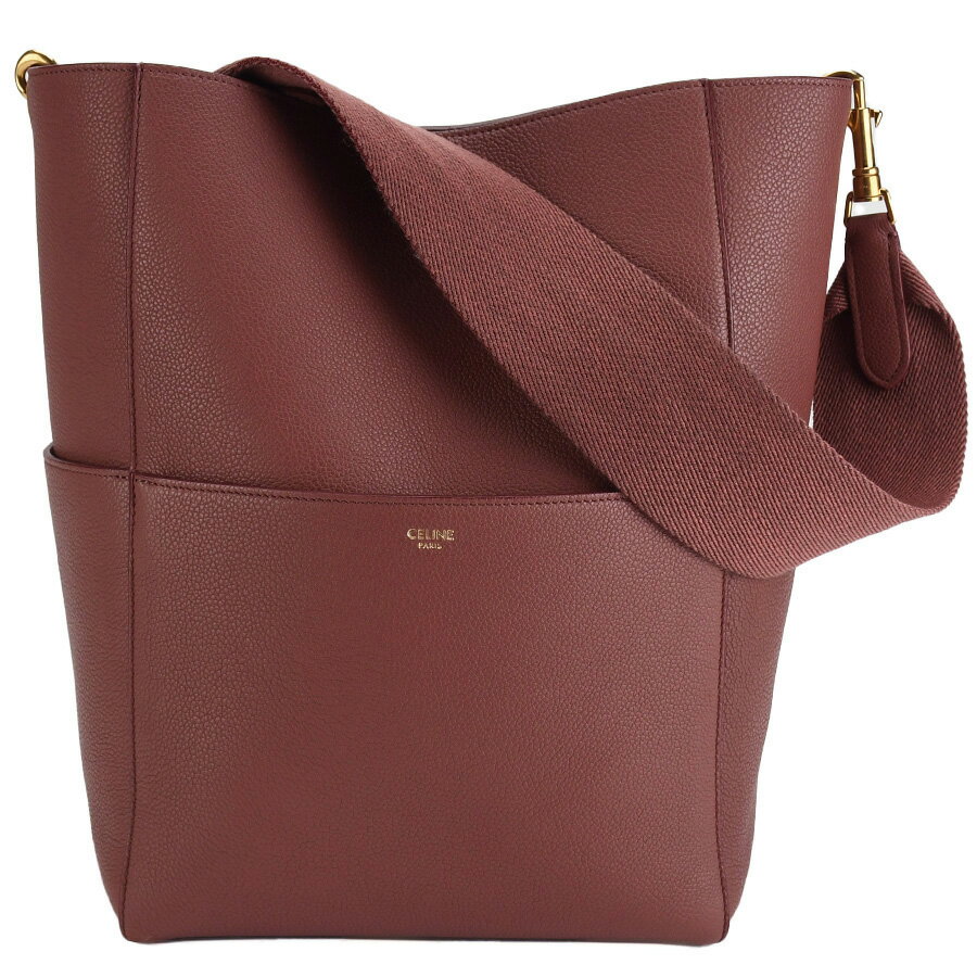 ＼＼クーポンで値引！ポイント5倍！／／ セリーヌ CELINE サングル バケット 189593 ワンショルダーバッグ ショルダーバッグ 肩掛け ボルドー ゴールド金具 レザー レディース【中古】のサムネイル