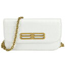 バレンシアガ BALENCIAGA チェーンウォレット ゴシップ ショルダーバッグ 688894 クロコ型押し レザー ホワイト ゴールド金具 ロゴ クラッチバ...